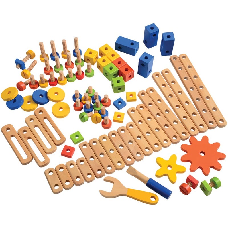 Constructive Playthings Wood Stress Nut and Bolt Builder with Activity Cards, Building Toys for Toddlers, Early STEM and Fine Motor Skills, 84-Piece Kids Playset, Ages 3 Years Plus - Image 2